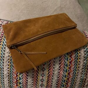 Brown Suede Clutch with Zipper pocket, Gorgeous Vintage